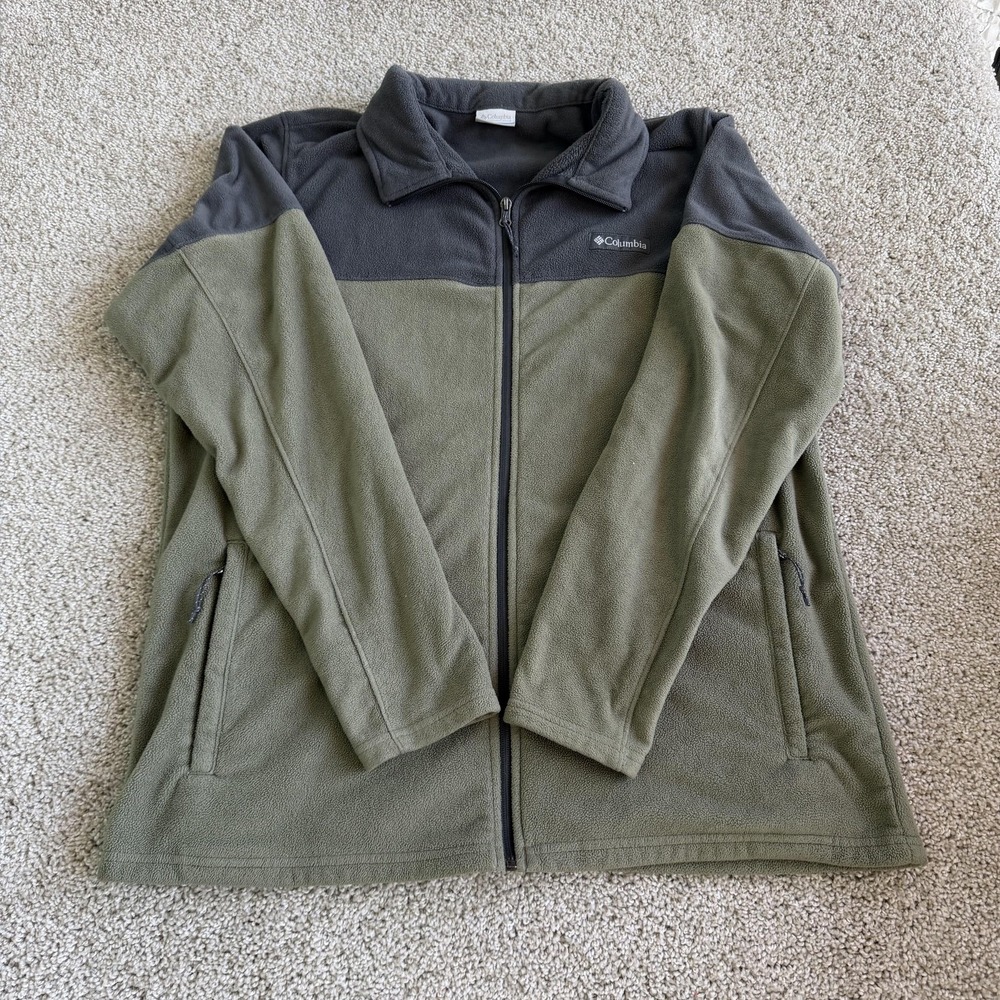 Columbia Jacket Mens XL Green Fleece Full Zip Stand Collar Windbreaker Outdoor